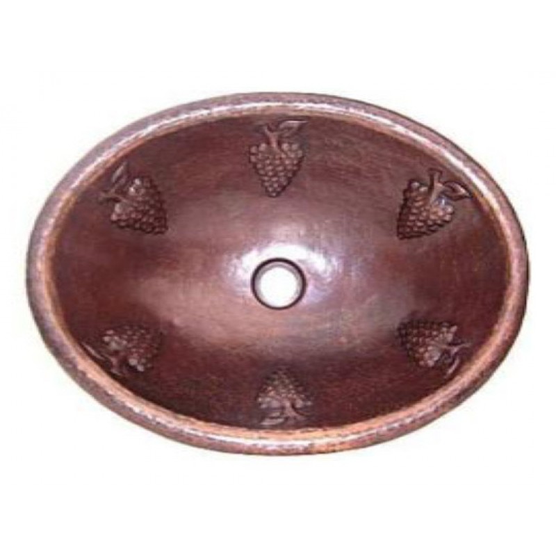 Grape Design Oval Copper Sink, 17x12.5
