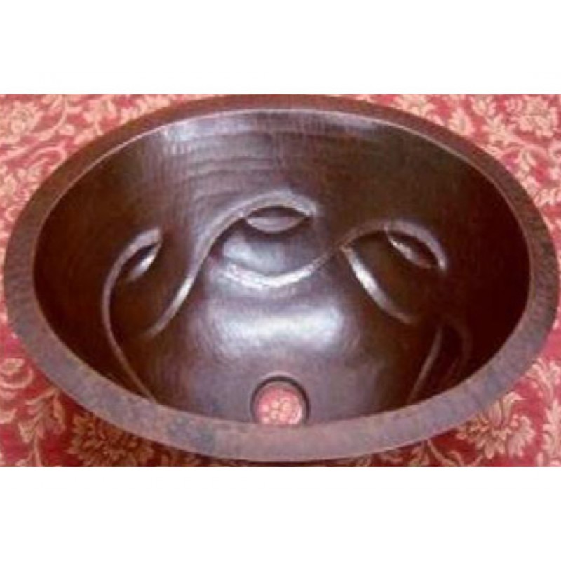 Half Entwined Design Oval Copper Sink, 17x12.5