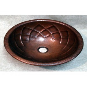 Rhombus Design Oval Copper Sink, 17x12.5
