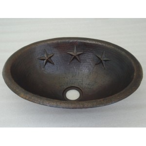 Star Design Oval Copper Sink, 17x12.5