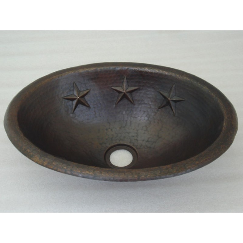 Star Design Oval Copper Sink, 17x12.5
