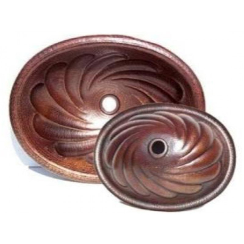 Swirl Design Oval Copper Sink, 17x12.5