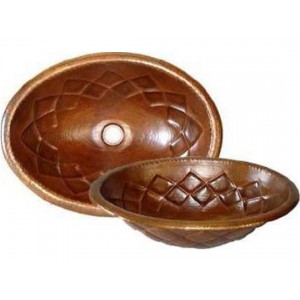 Turtle Shell Design Oval Copper Sink, 17x12.5