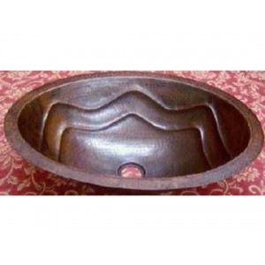 Wave Design Oval Copper Sink, 17x12.5