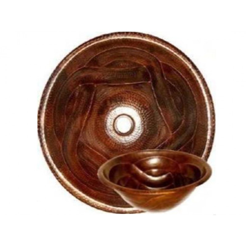 Entwined Design Round Copper Sink, 15x5.5