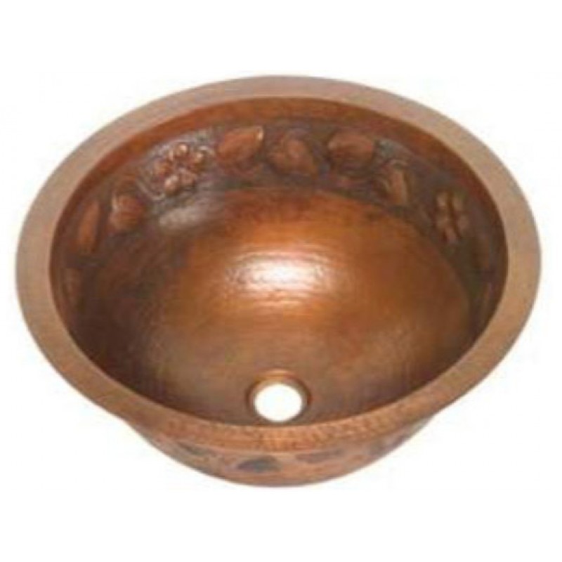 Flower Design Round Copper Sink, 15x5.5