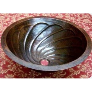 Swirl Design Round Copper Sink, 17x6