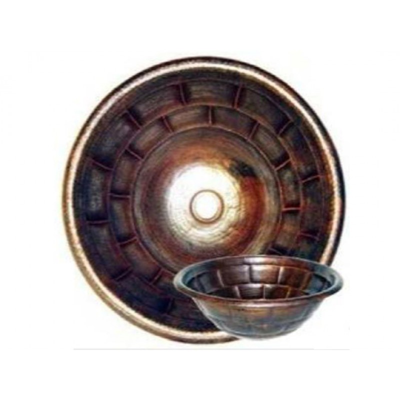 Turtle Shell Design Round Copper Sink, 15x5.5