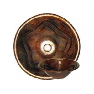 Wave Design Round Copper Sink, 15x5.5