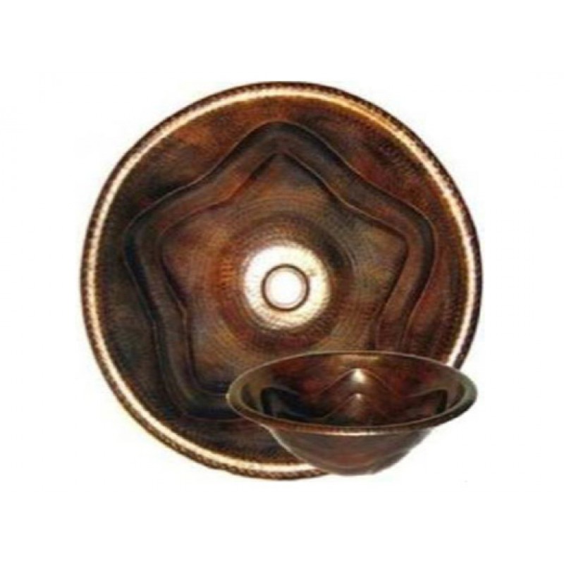 Wave Design Round Copper Sink, 17x6