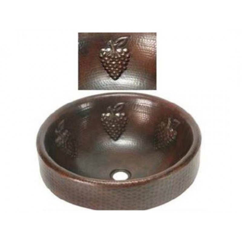 Grape Design Copper Vessel Sink With Apron, 15x5.5