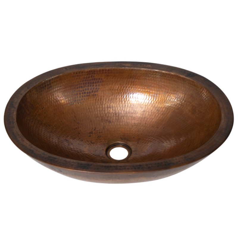 19" Oval Double Wall Hammered Copper Bathroom Sink