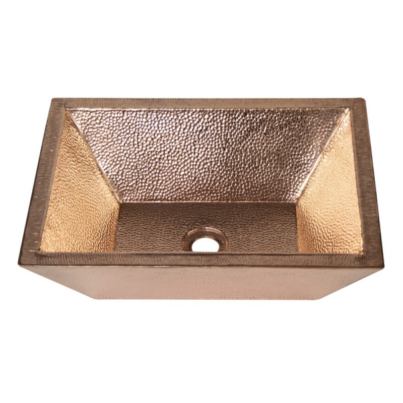 18" Rectangular Double Wall Hammered Copper Bathroom Sink