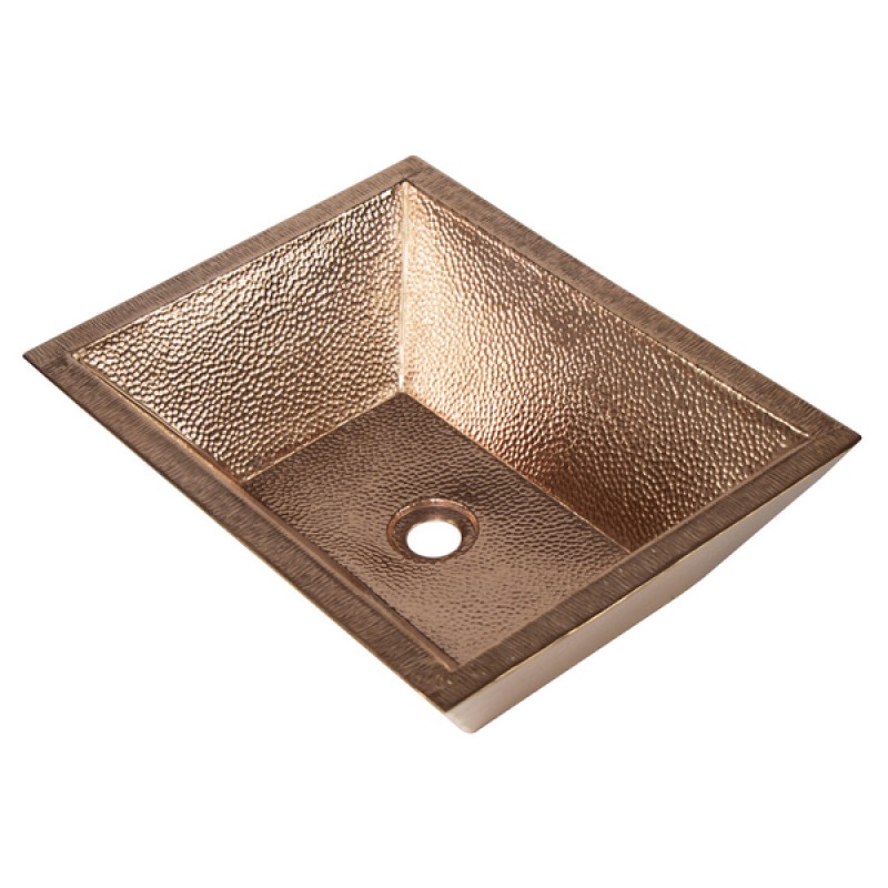 18" Rectangular Double Wall Hammered Copper Bathroom Sink