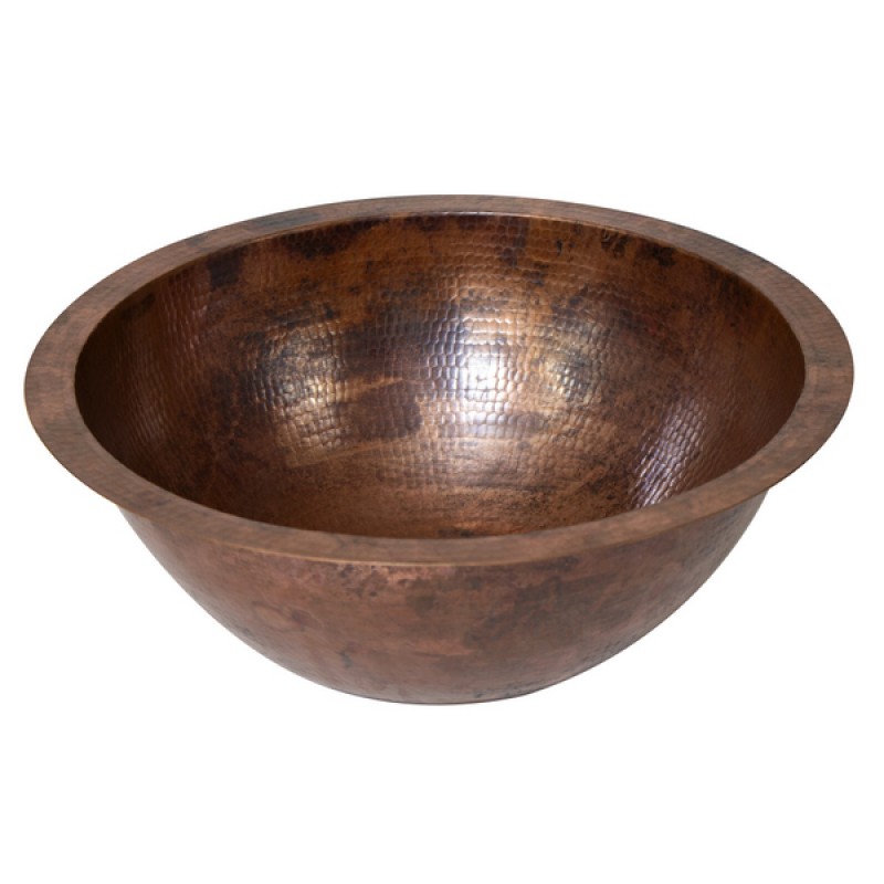 17" Round Hammered Copper Bathroom Sink