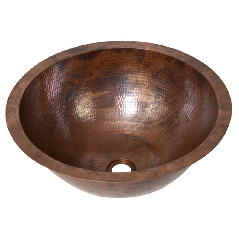 17" Round Hammered Copper Bathroom Sink