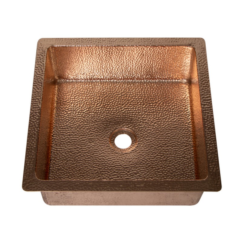 15" Square Hammered Copper Bathroom Sink