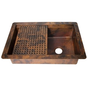 33" Drop-in Single Well Hammered Copper Kitch...