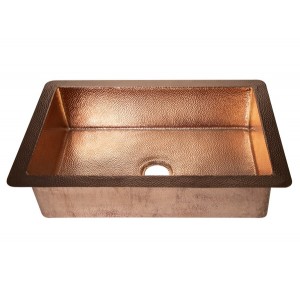 33" Drop-in Single Well Plain Hammered Copper...