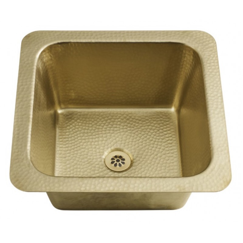 Hammered Brass Tamayo Square Bar/Prep Sink with Drain