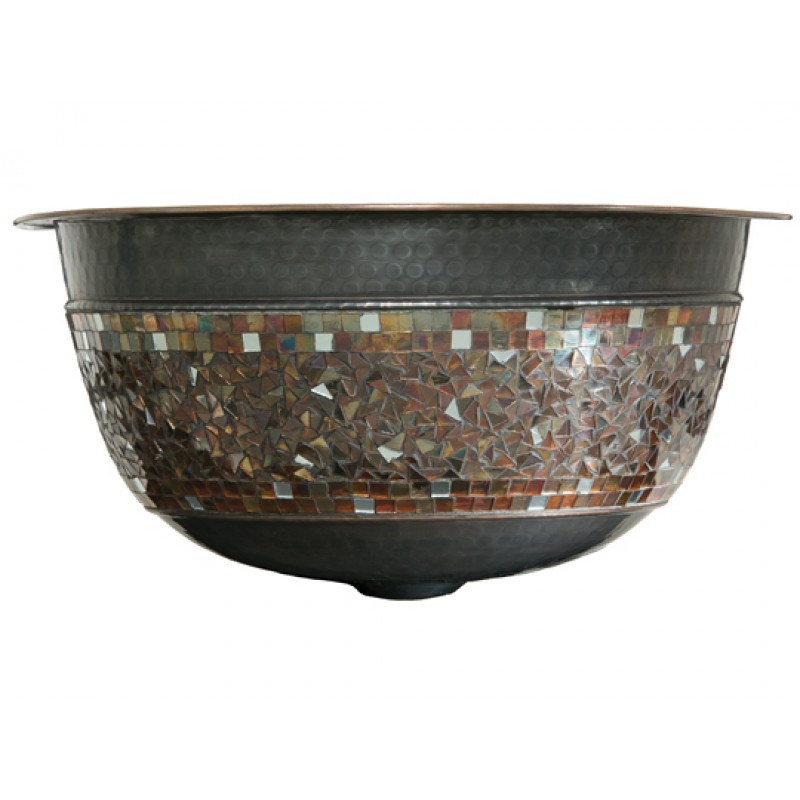Murano Polished Copper Sink with Mirror Mosaic With Drain