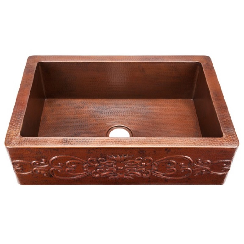 Custom Kahlo Rectangular Hand Hammered Copper Prep Sink with Apron Design