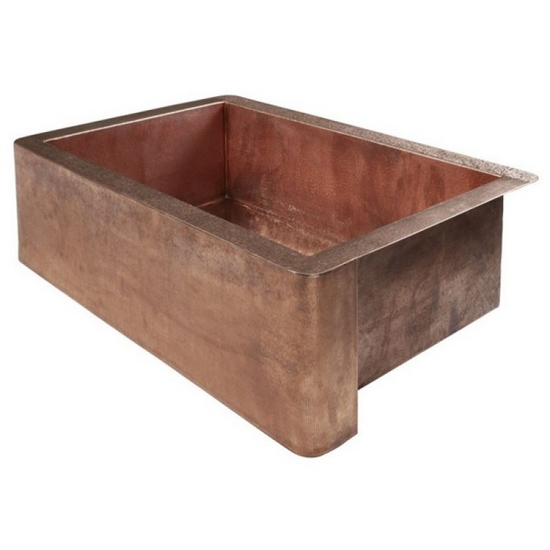 Kahlo Wheat Hammered Single Bowl Copper Farmhouse Sink in Rose Gold Finish with Drain