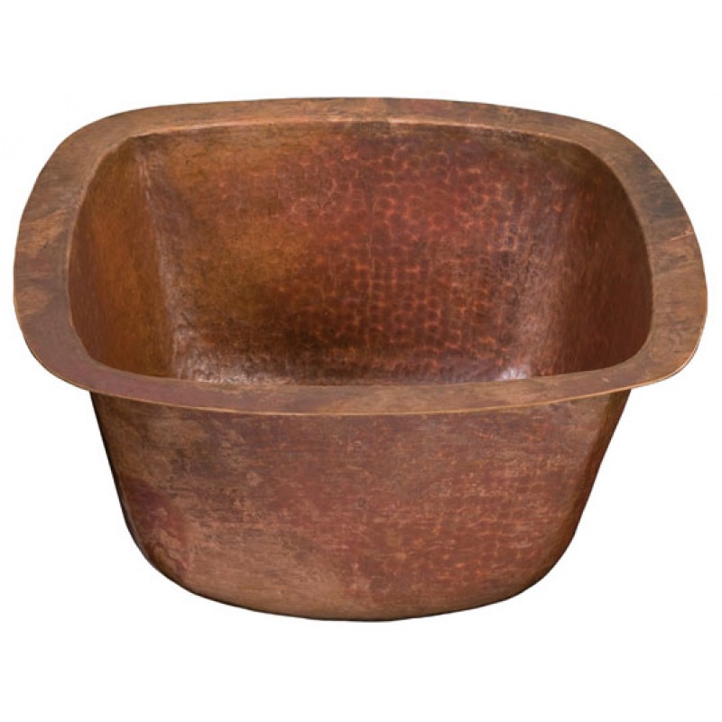 Tamayo Bar/Prep/Bathroom Square Undermount/Drop-In Sink, 12 in, Hammered Fired Copper
