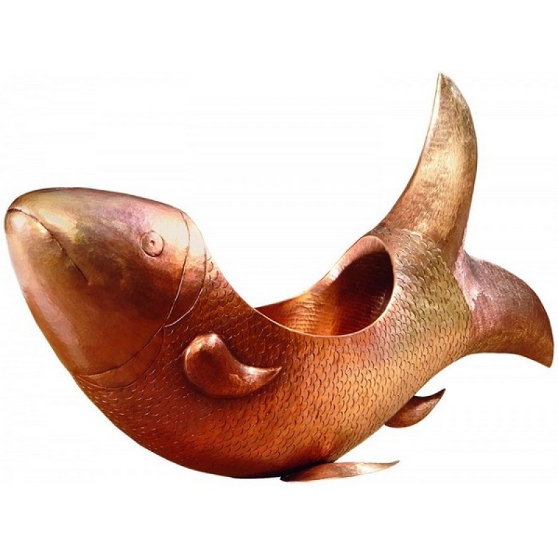 Patzcuaro Fish Shaped Copper Vessel Sink in Antique Satin Gold Finish