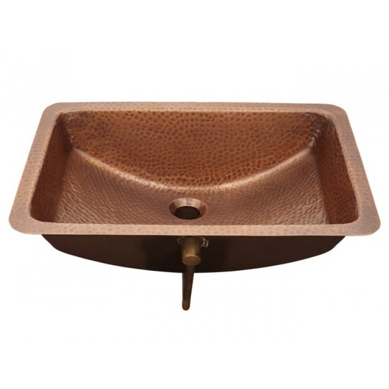 Taxco Bathroom Rectangular Undermount/Drop-In Sink with Overflow, 21 x 15 in, Hammered Antique Copper