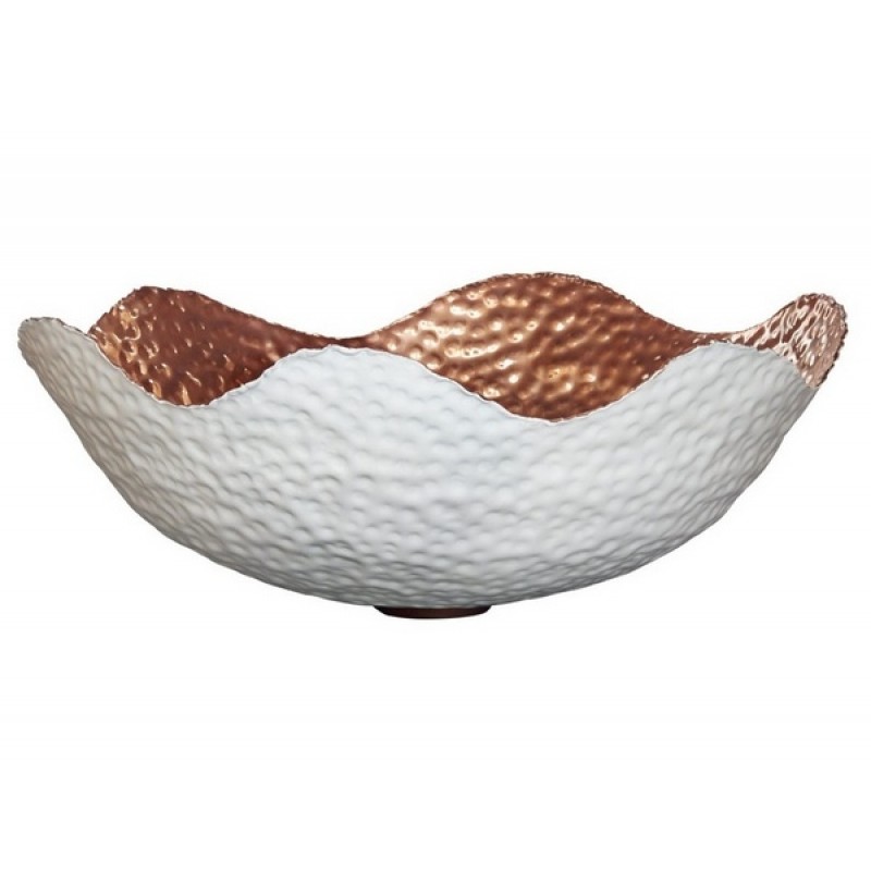 Acatlan Rose Gold and White Enamel Wave shaped Handcrafted Vessel Sink