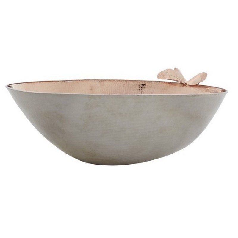 Otomi Bathroom Oval Handcrafted Vessel Sink, 19 x 14 in, Hammered Rose Gold and Nickel