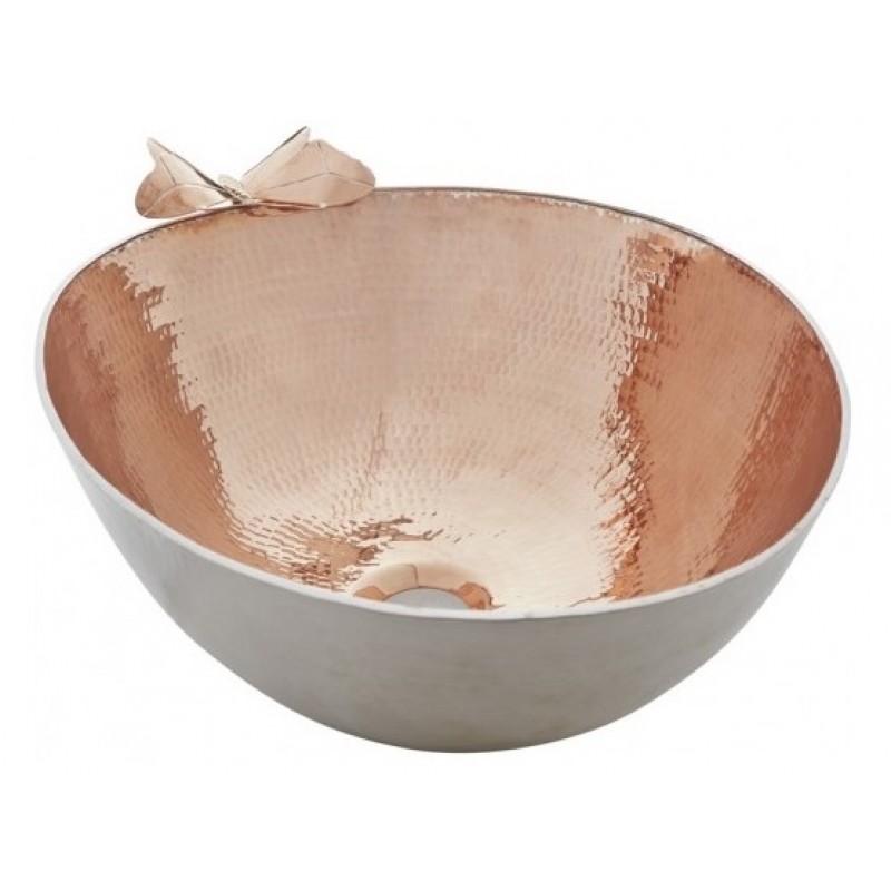 Otomi Bathroom Oval Handcrafted Vessel Sink, 19 x 14 in, Hammered Rose Gold and Nickel