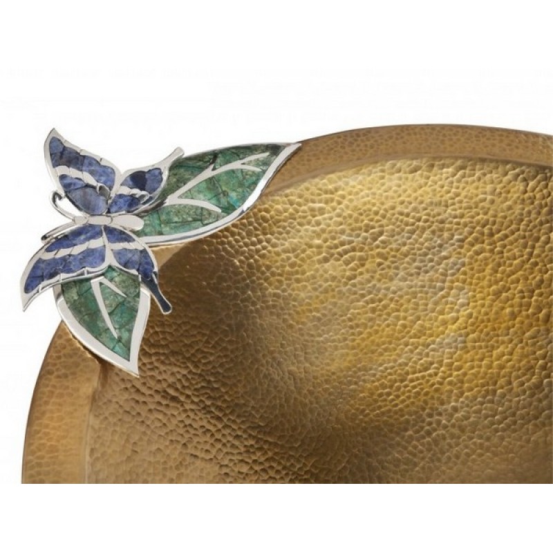 Puebla Mariposa Round Handcrafted Antique Satin Gold Vessel Sink