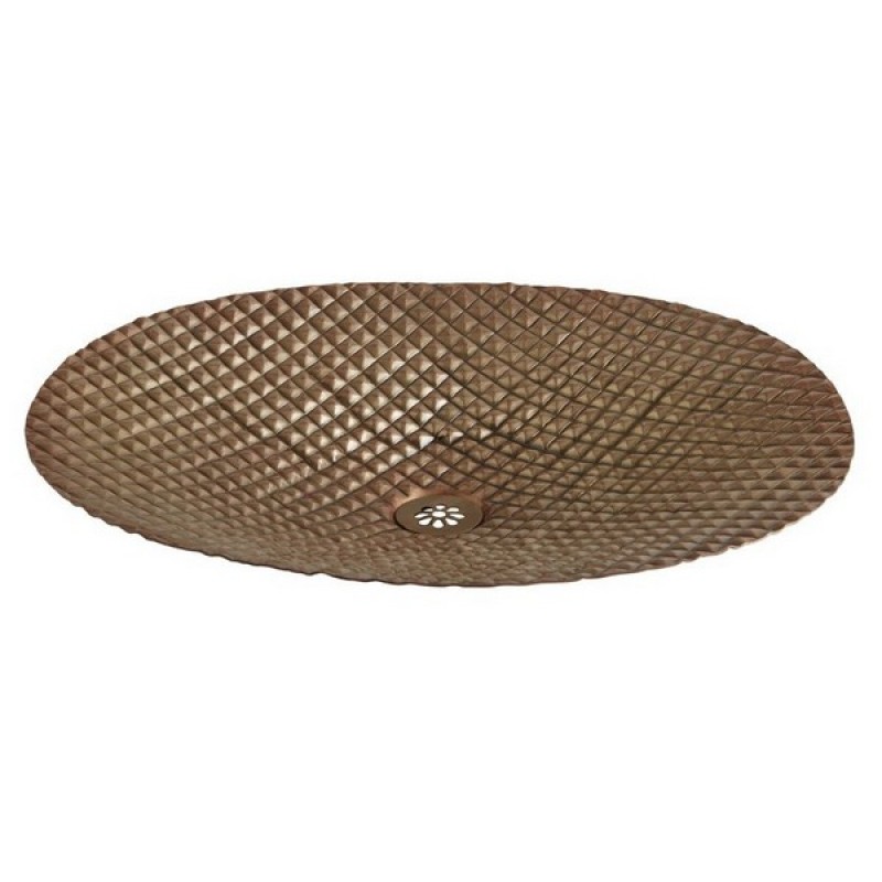 Puebla Bathroom Oval Vessel Sink, 19 x 16 in, Antique Satin Gold (Diamond Quilt)
