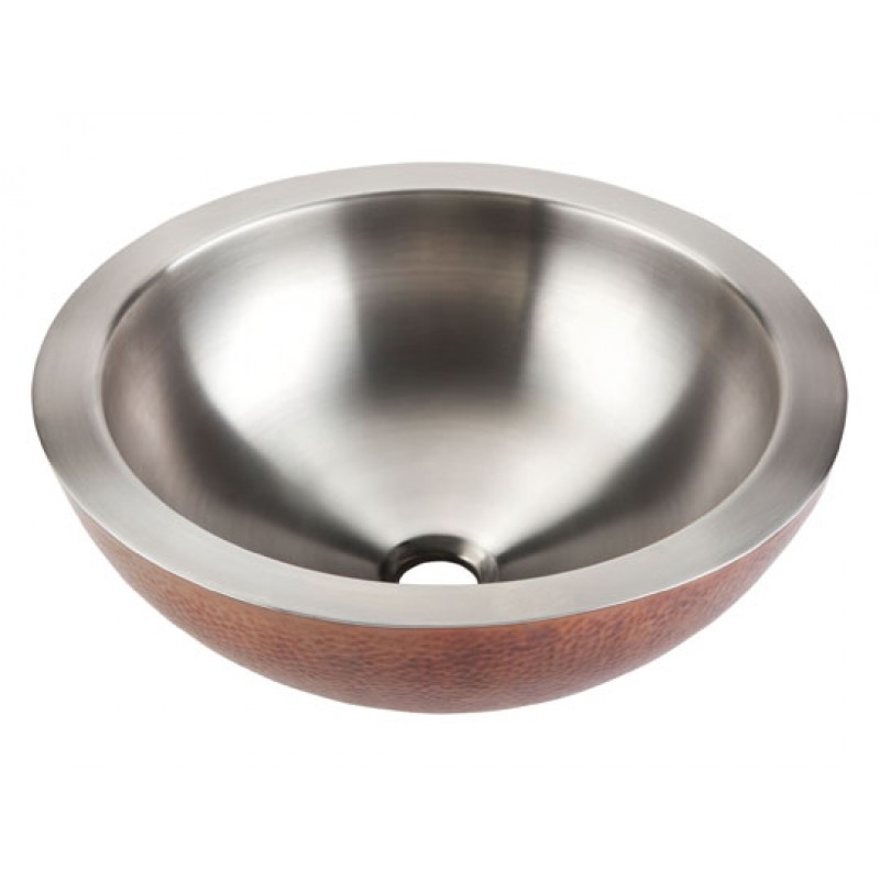 Guadalupe Stainless and Antique Copper Round Vessel Sink With Drain