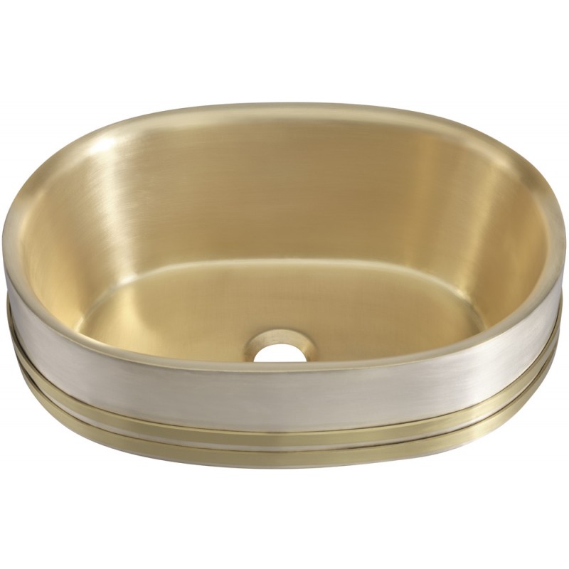 Quintana Bathroom Oval Vessel Sink, 17 x 12 in, Smooth Satin Brass and Burnished Nickel