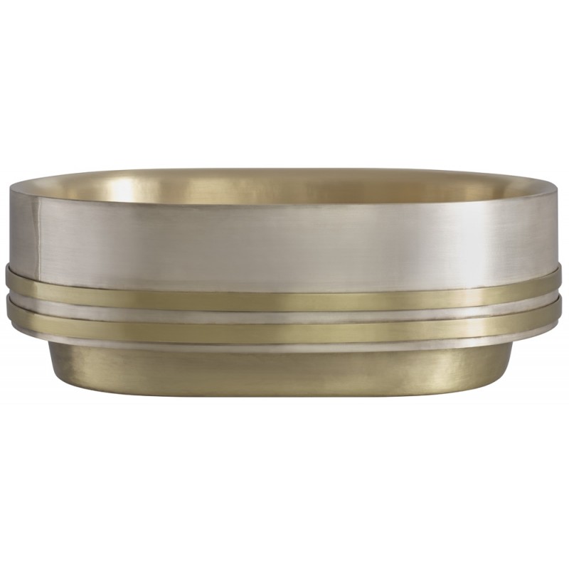 Quintana Bathroom Oval Vessel Sink, 17 x 12 in, Smooth Satin Brass and Burnished Nickel