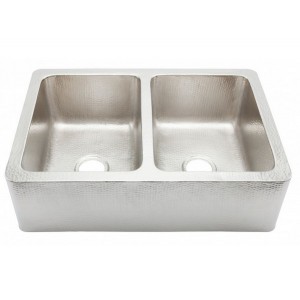 Quiroga Double Bowl Hammered Stainless Steel Farmh...