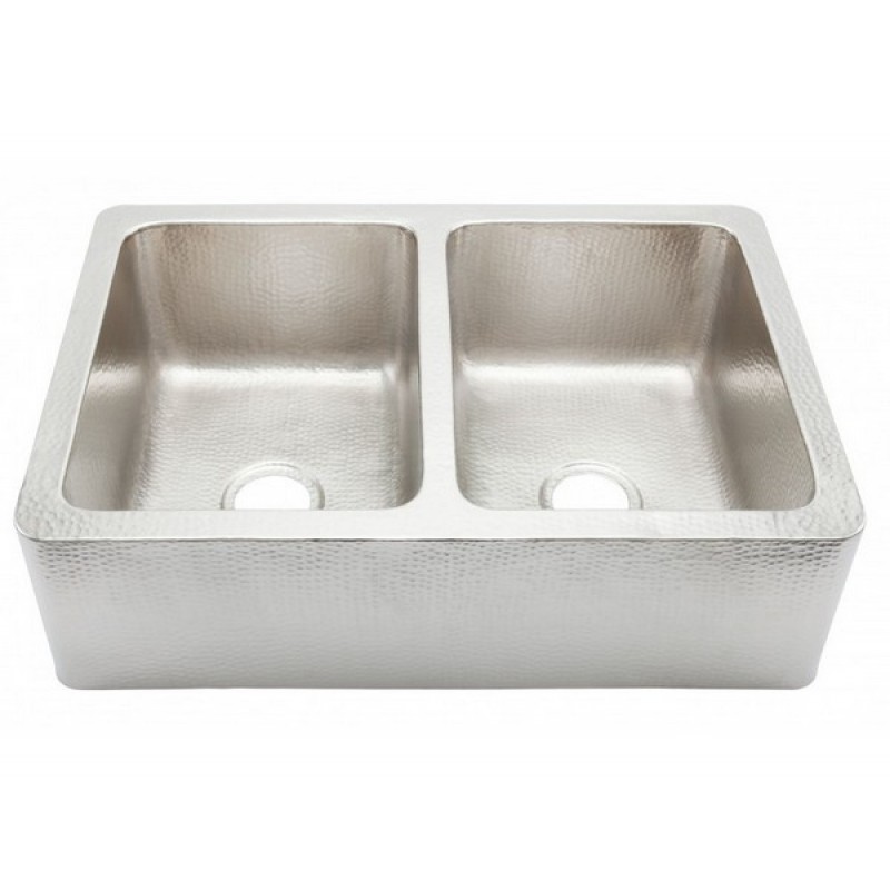 Quiroga Double Bowl Hammered Stainless Steel Farmhouse Sink with Drain