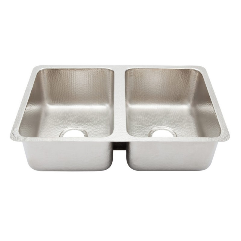 Villa Double Bowl Undermount or Drop In Copper Kitchen Sink, Hammered Stainless Steel