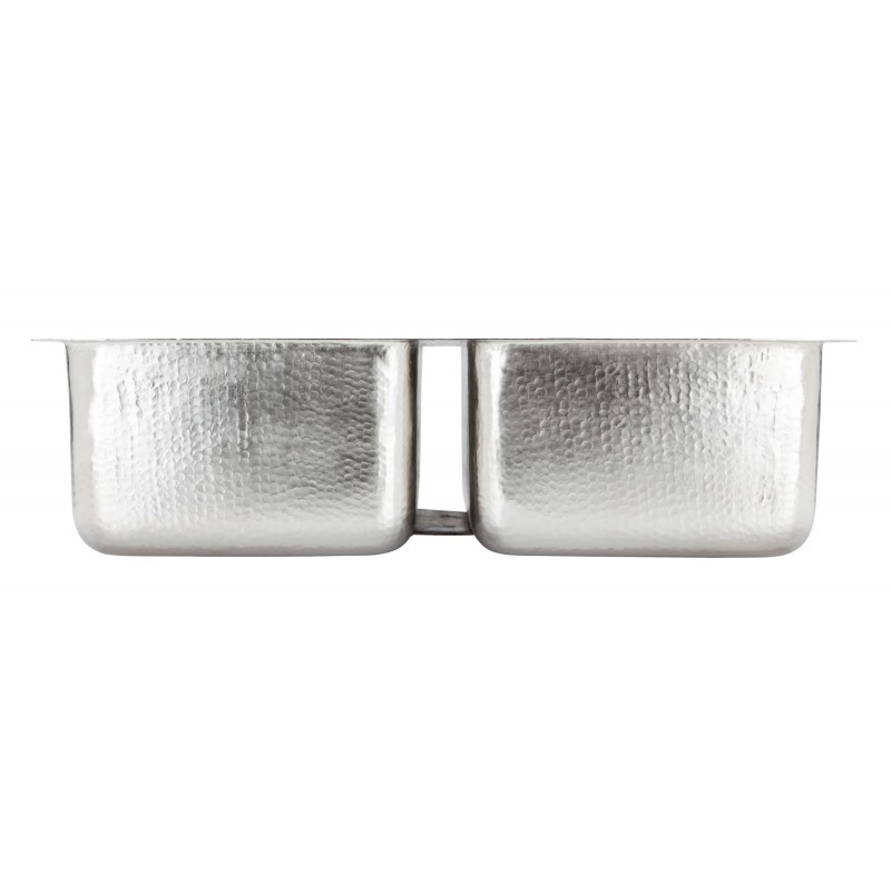 Villa Double Bowl Undermount or Drop In Copper Kitchen Sink, Hammered Stainless Steel