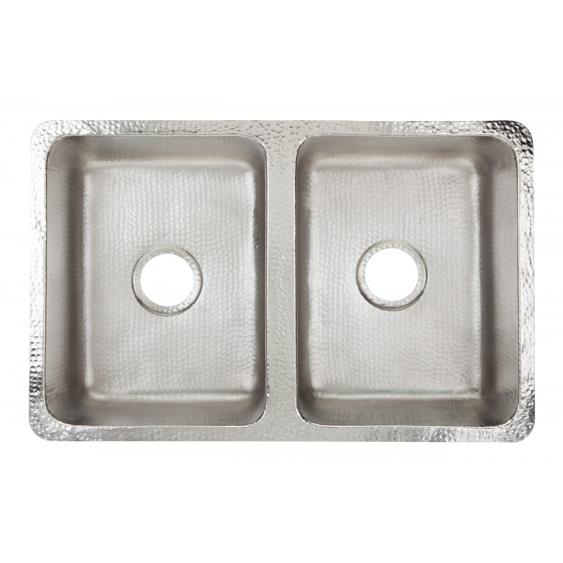Villa Double Bowl Undermount or Drop In Copper Kitchen Sink, Hammered Stainless Steel