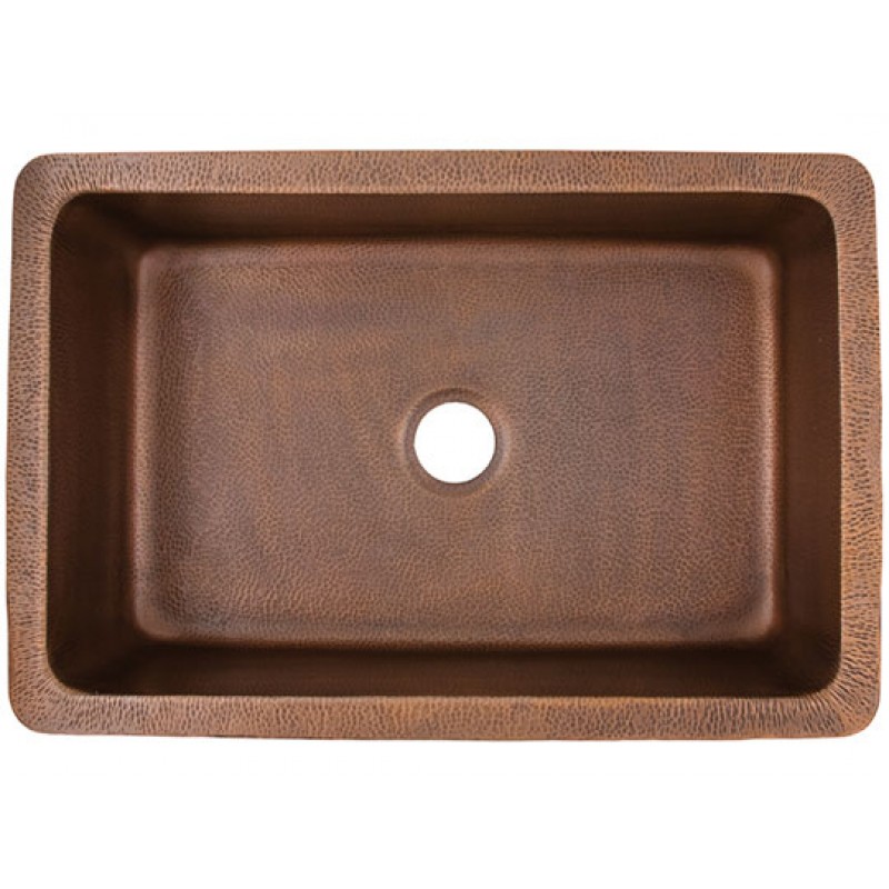Lucca Farmhouse Apron Front Single Bowl Hammered Copper Kitchen Sink With Drain
