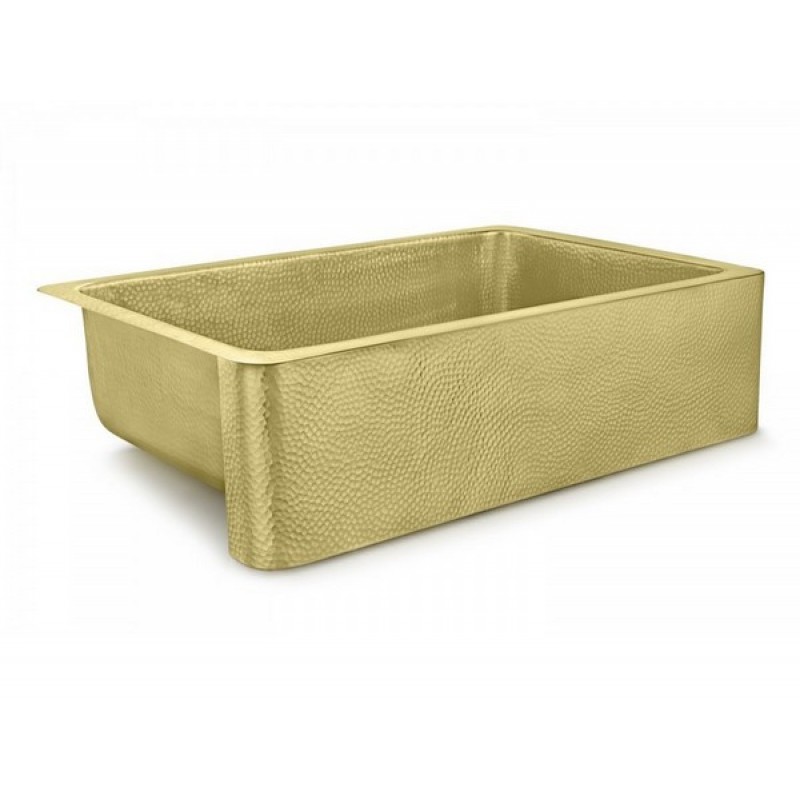 Quiroga Farmhouse Apron Front Single Bowl Kitchen Sink, 33 x 22 in, Hammered Semi-Satin Brass