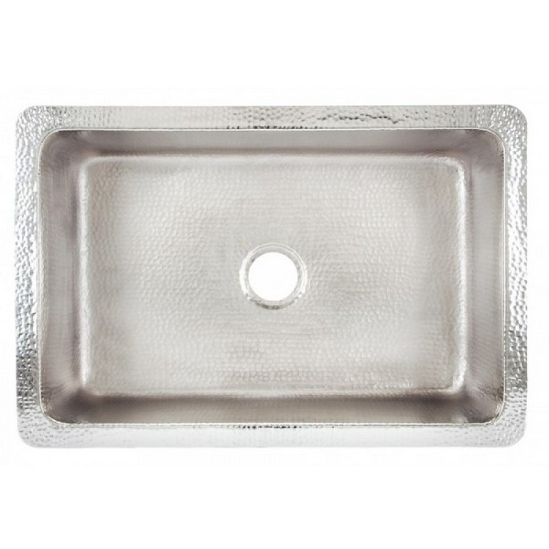 Quiroga Farmhouse Apron Front Single Bowl Hammered Stainless Steel Kitchen Sink with Drain