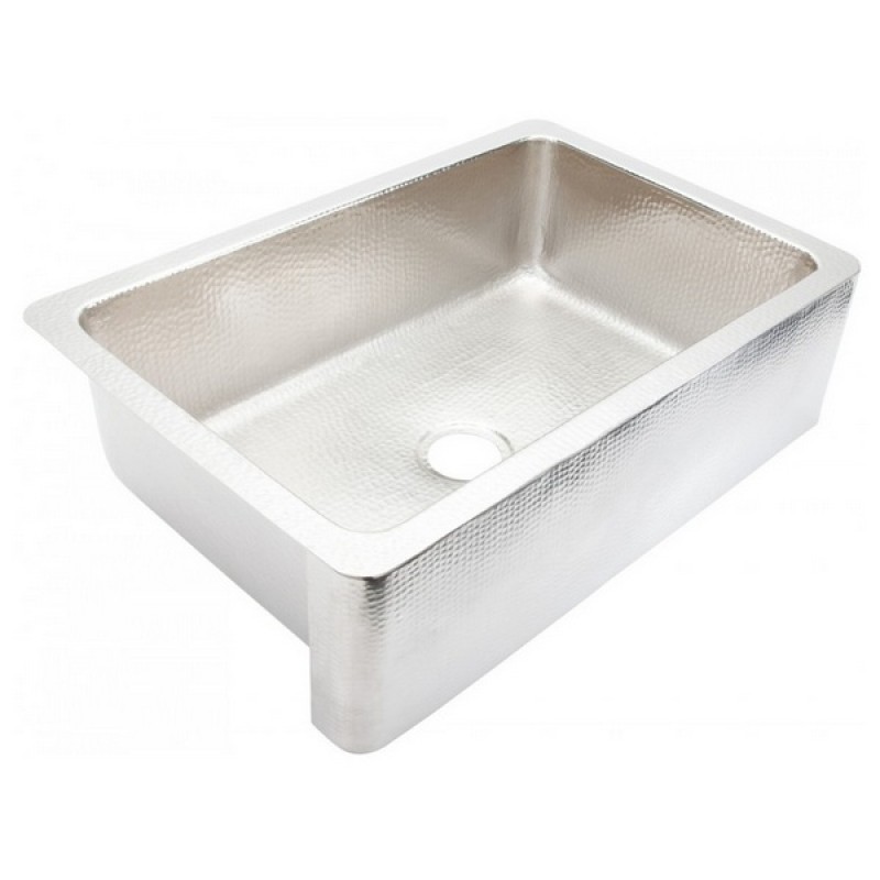 Quiroga Farmhouse Apron Front Single Bowl Hammered Stainless Steel Kitchen Sink with Drain