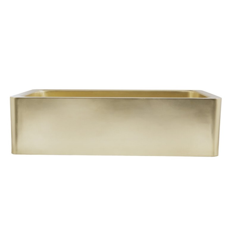 Quiroga Farmhouse Apron Front Single Bowl Kitchen Sink, 33 x 22 in, Smooth Semi-Satin Brass