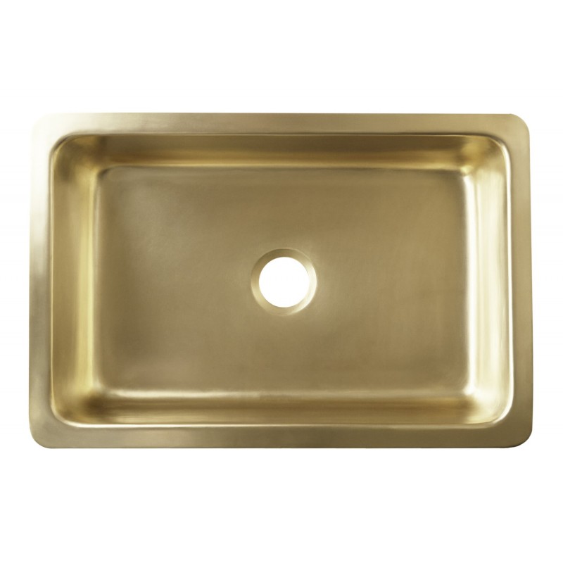 Quiroga Farmhouse Apron Front Single Bowl Kitchen Sink, 33 x 22 in, Smooth Semi-Satin Brass