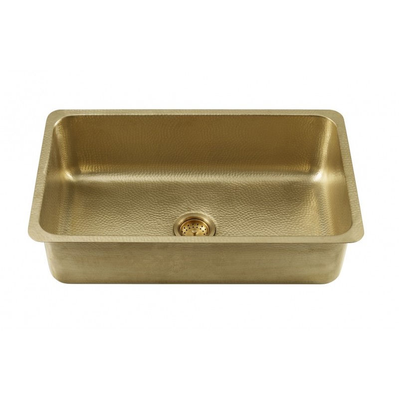 Villa Single Bowl Hammered Brass Kitchen Sink with Drain